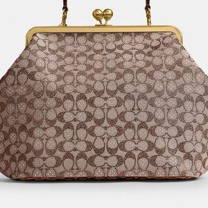 Coach Large Kisslock Frame Bag In Crystal Signature Jacquard